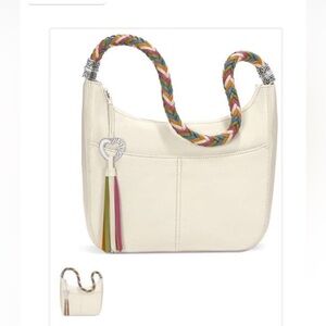 Brighton Barbados Cream Leather Zip Shoulder Bag Purse with Multi Color Strap